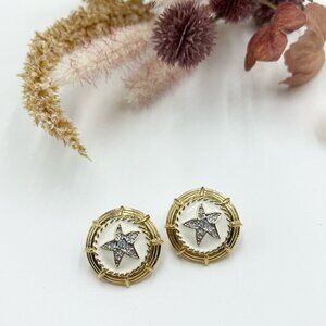 Vintage Butler Rhinestone and Enamel Starfish ClipOn Earrings